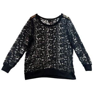 Lane Bryant Women's Crochet Lace Casual Top Long Sleeve Stretch Size 14/16 Black